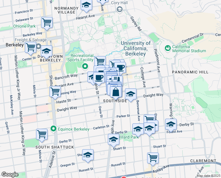 map of restaurants, bars, coffee shops, grocery stores, and more near 2440 Haste Street in Berkeley