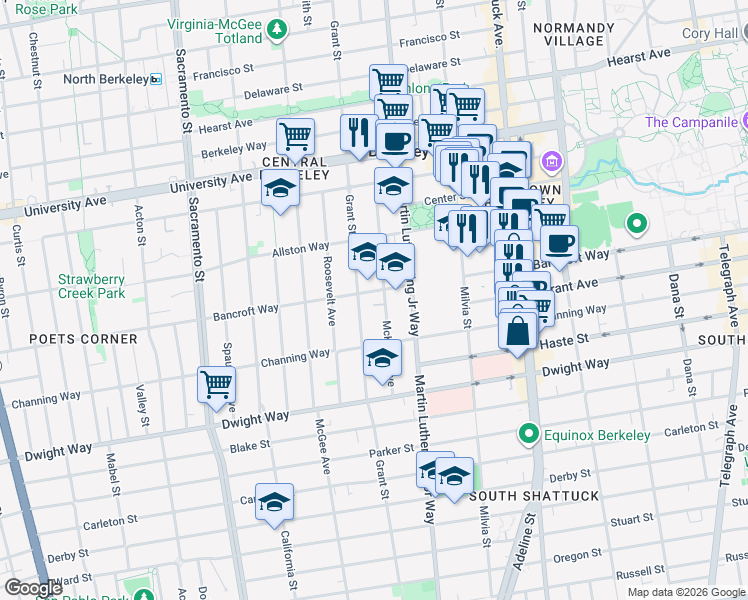 map of restaurants, bars, coffee shops, grocery stores, and more near 2320 McKinley Avenue in Berkeley