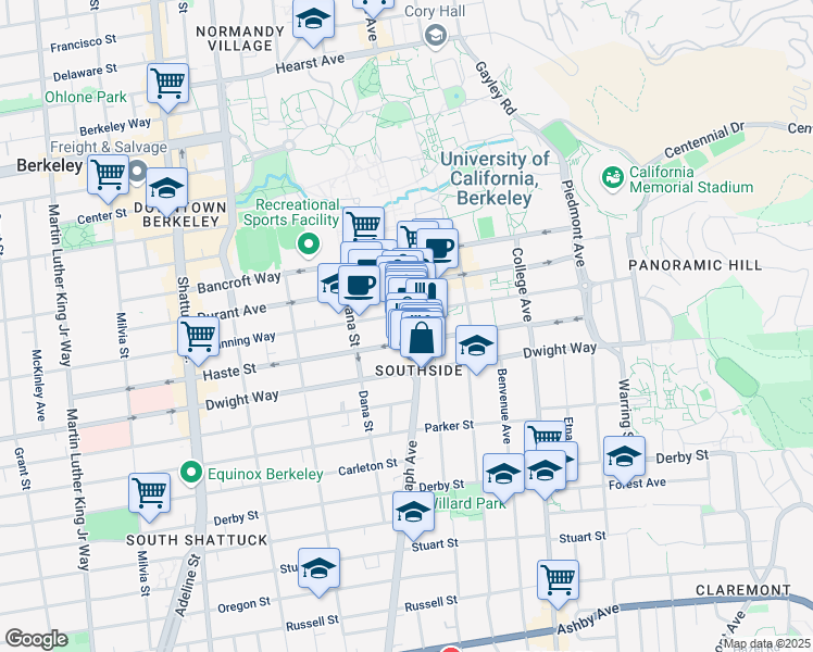 map of restaurants, bars, coffee shops, grocery stores, and more near 2440 Haste Street in Berkeley
