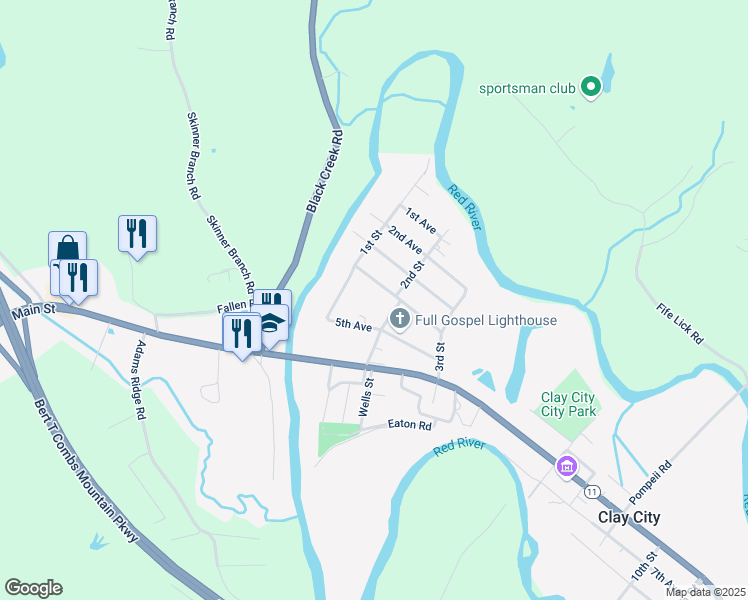 map of restaurants, bars, coffee shops, grocery stores, and more near 192 5th Avenue in Clay City