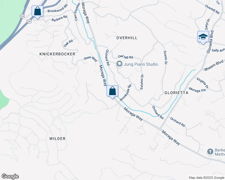 map of restaurants, bars, coffee shops, grocery stores, and more near 187 Moraga Way in Orinda