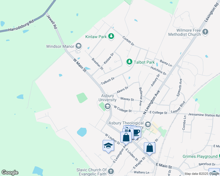 map of restaurants, bars, coffee shops, grocery stores, and more near 404 Talbott Drive in Wilmore