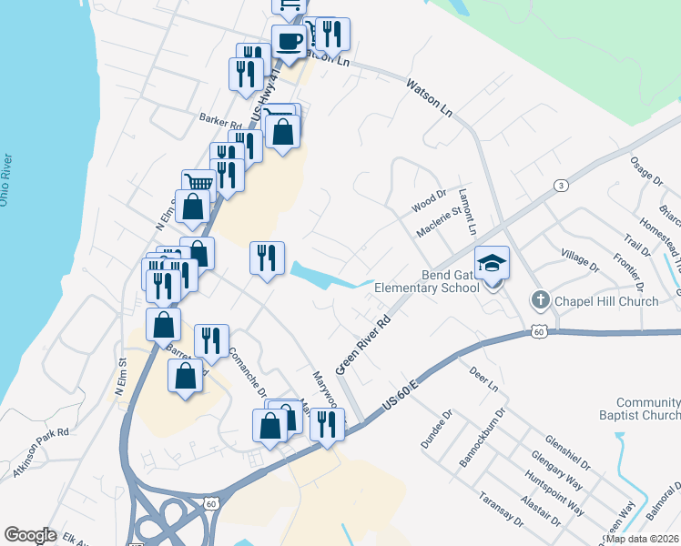 map of restaurants, bars, coffee shops, grocery stores, and more near 2389 Wood Drive in Henderson