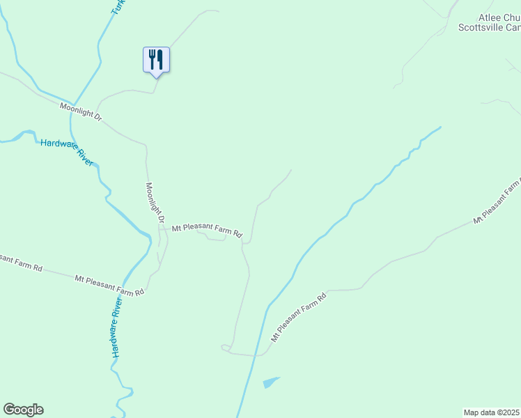 map of restaurants, bars, coffee shops, grocery stores, and more near 5430 Moonlight Drive in Scottsville