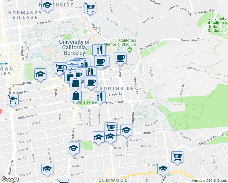 map of restaurants, bars, coffee shops, grocery stores, and more near in Berkeley