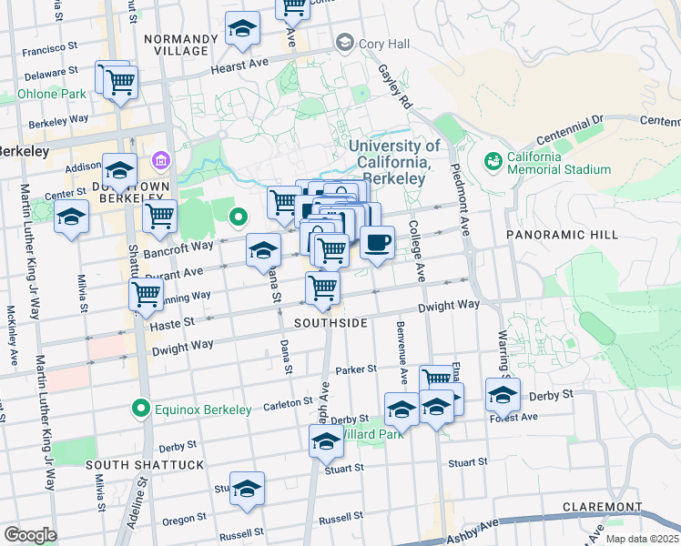 map of restaurants, bars, coffee shops, grocery stores, and more near 2535 Channing Way in Berkeley