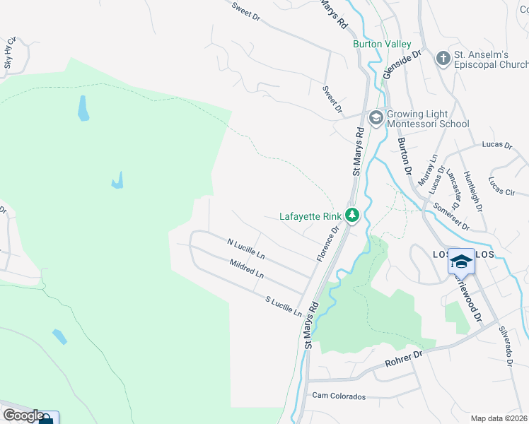 map of restaurants, bars, coffee shops, grocery stores, and more near 3350 Helen Lane in Lafayette