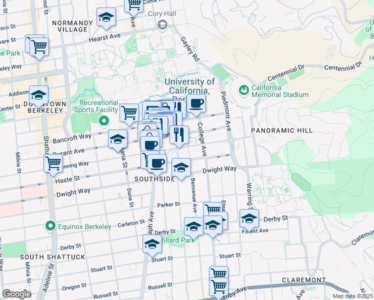 map of restaurants, bars, coffee shops, grocery stores, and more near 2610 Channing Way in Berkeley