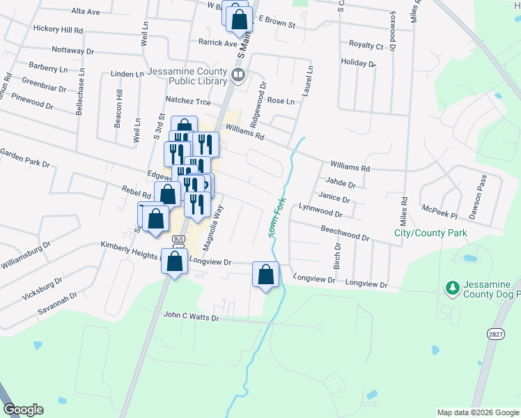 map of restaurants, bars, coffee shops, grocery stores, and more near 302 East Edgewood Drive in Nicholasville