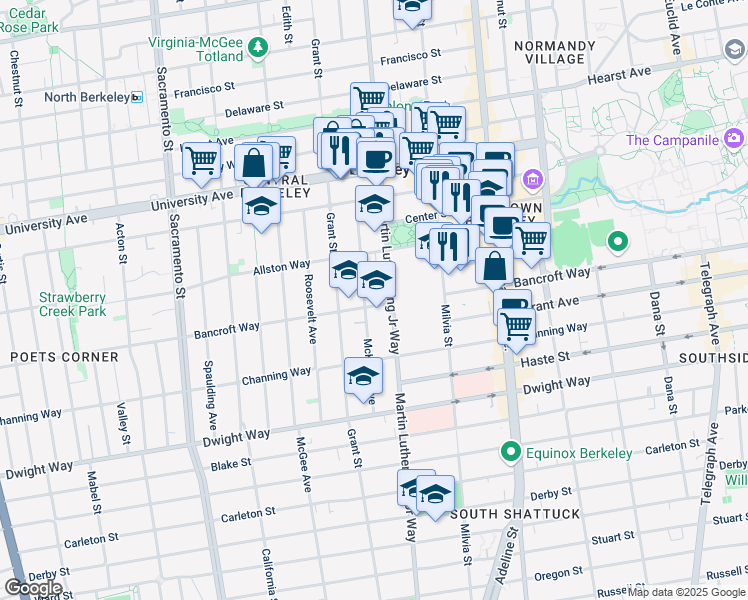 map of restaurants, bars, coffee shops, grocery stores, and more near 2228 McKinley Avenue in Berkeley