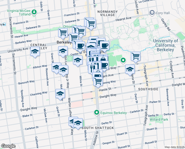 map of restaurants, bars, coffee shops, grocery stores, and more near 2322 Shattuck Avenue in Berkeley