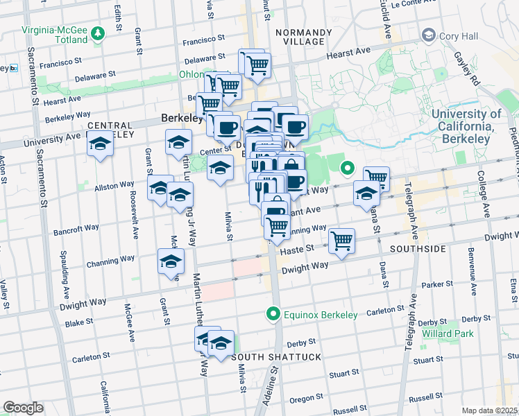 map of restaurants, bars, coffee shops, grocery stores, and more near 2300 Shattuck Avenue in Berkeley