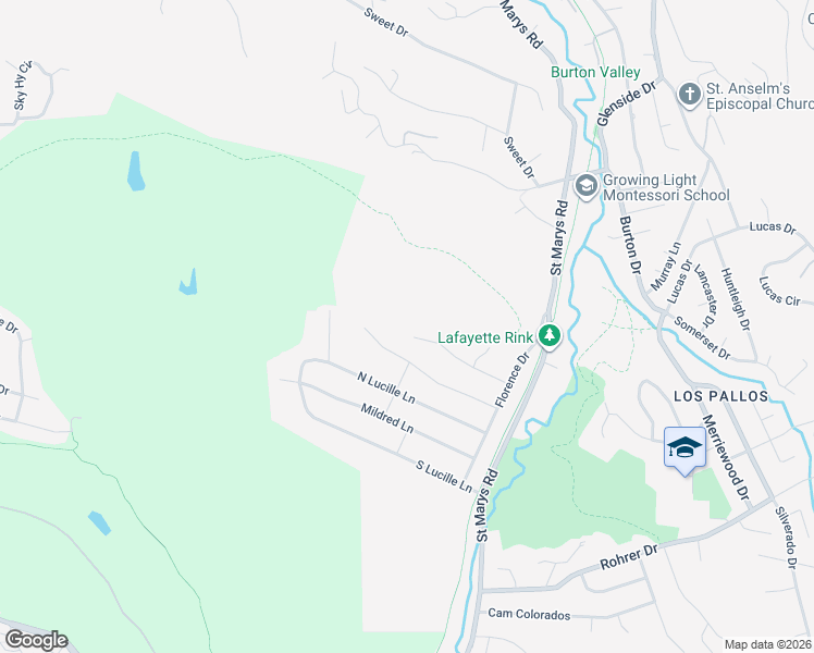 map of restaurants, bars, coffee shops, grocery stores, and more near 3350 Helen Lane in Lafayette