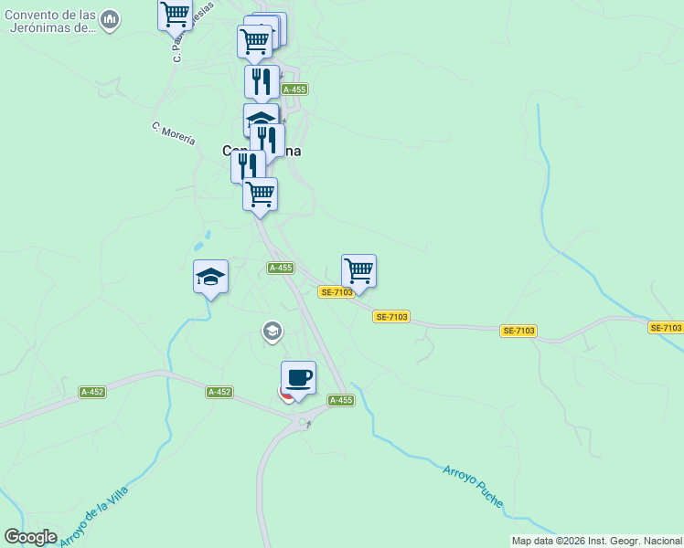 map of restaurants, bars, coffee shops, grocery stores, and more near 12 Calle Cristo de la Humildad y Paciencia in Constantina