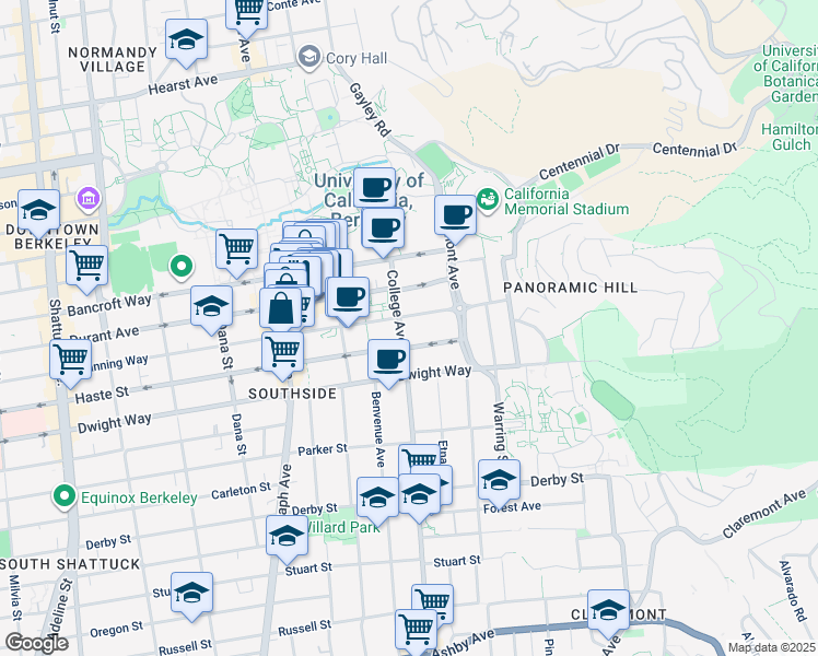 map of restaurants, bars, coffee shops, grocery stores, and more near 2409 College Avenue in Berkeley