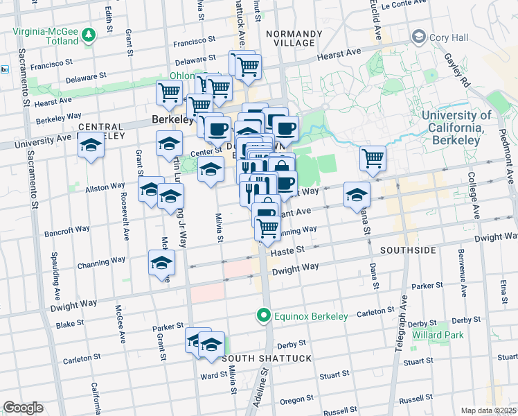 map of restaurants, bars, coffee shops, grocery stores, and more near in Berkeley