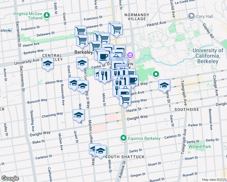 map of restaurants, bars, coffee shops, grocery stores, and more near 2010 Bancroft Way in Berkeley