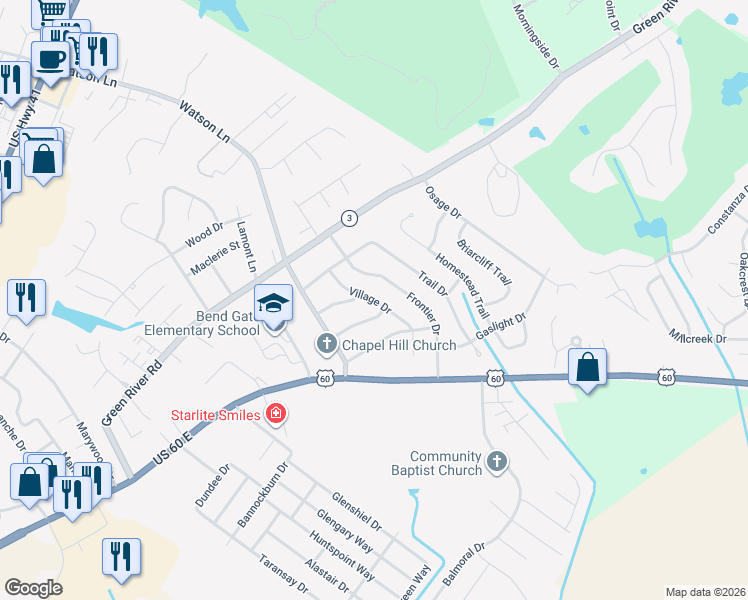 map of restaurants, bars, coffee shops, grocery stores, and more near 939 Village Drive in Henderson