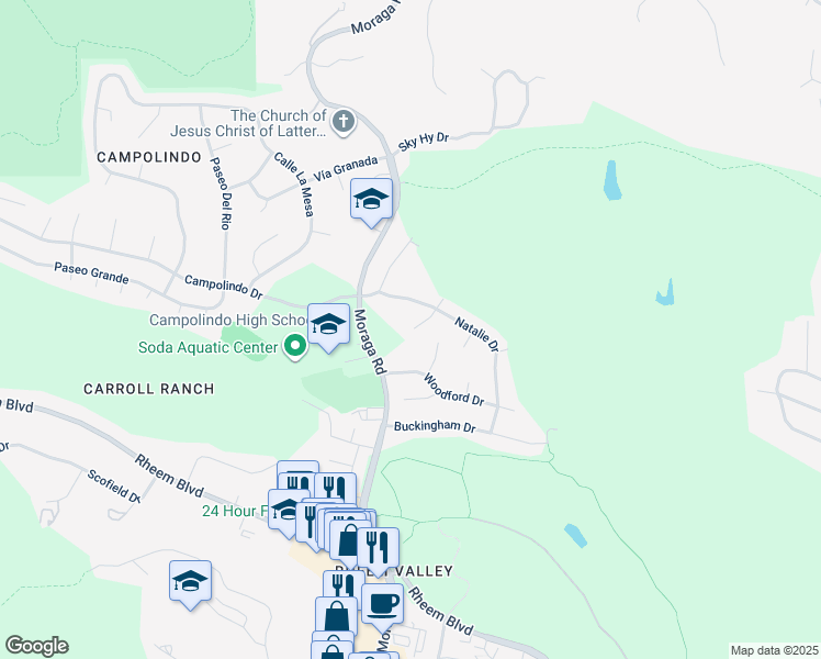 map of restaurants, bars, coffee shops, grocery stores, and more near 38 Lenelle Ct in Moraga
