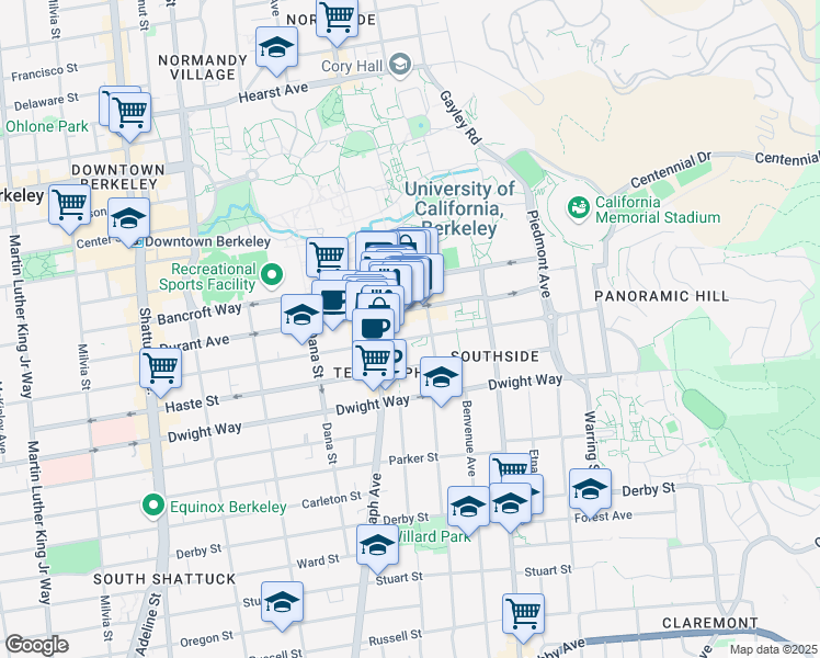 map of restaurants, bars, coffee shops, grocery stores, and more near 2535 Channing Way in Berkeley