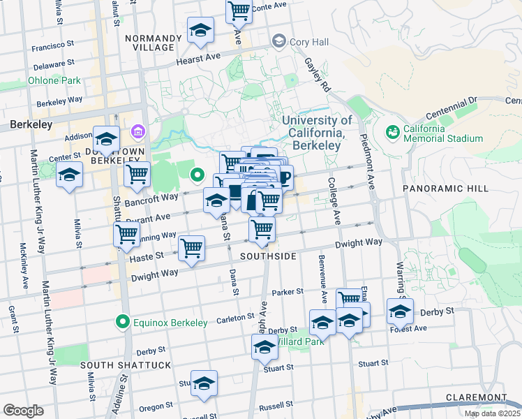 map of restaurants, bars, coffee shops, grocery stores, and more near 2366 Telegraph Avenue in Berkeley