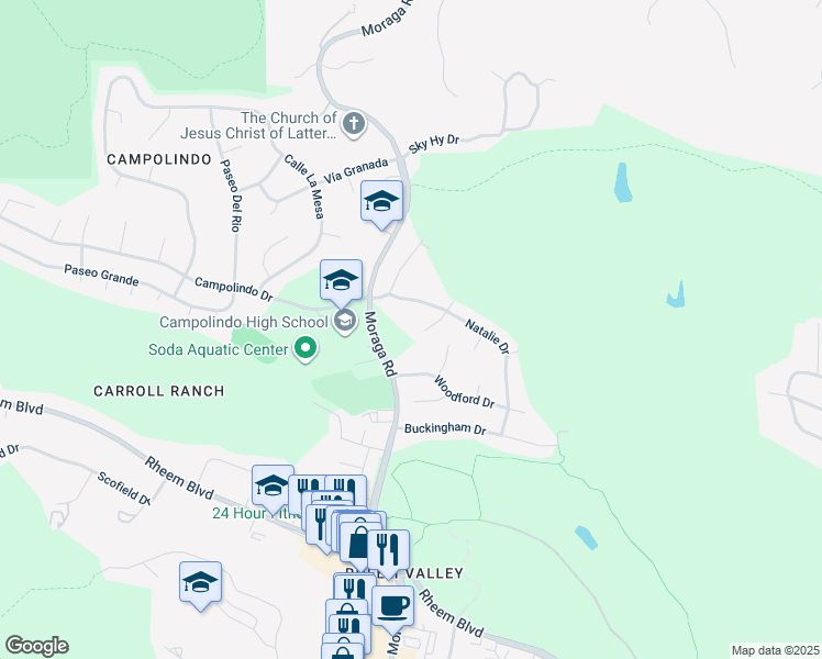map of restaurants, bars, coffee shops, grocery stores, and more near 38 Lenelle Court in Moraga