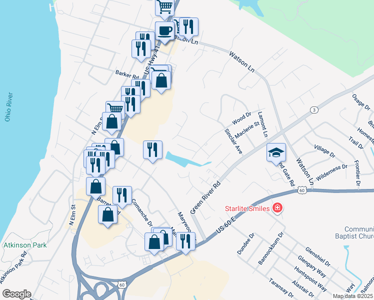map of restaurants, bars, coffee shops, grocery stores, and more near 2389 Wood Drive in Henderson