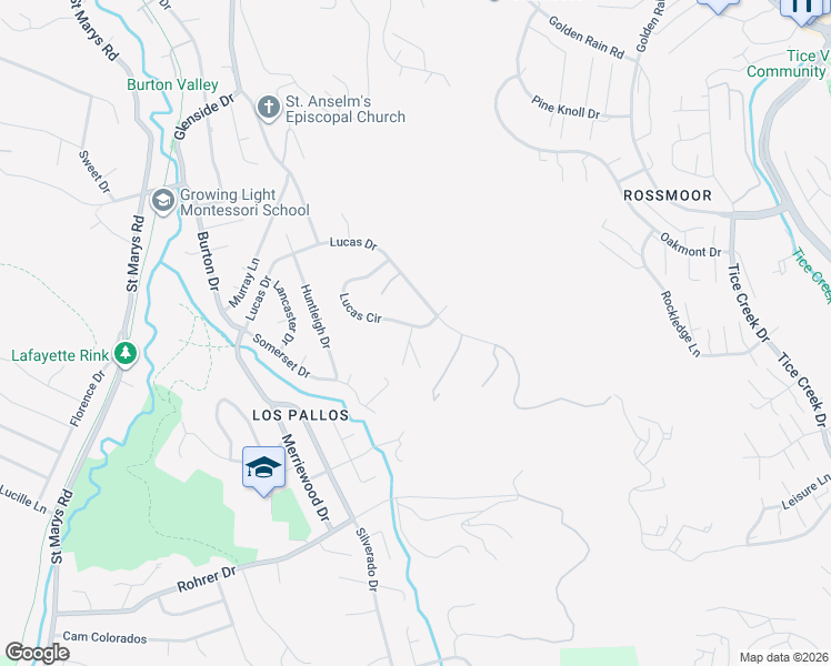 map of restaurants, bars, coffee shops, grocery stores, and more near 3233 Lucas Circle in Lafayette