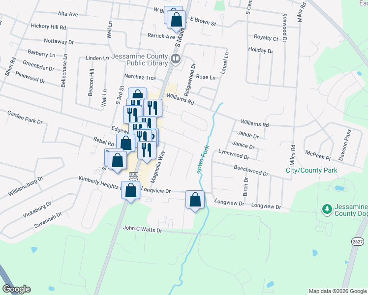 map of restaurants, bars, coffee shops, grocery stores, and more near 302 East Edgewood Drive in Nicholasville
