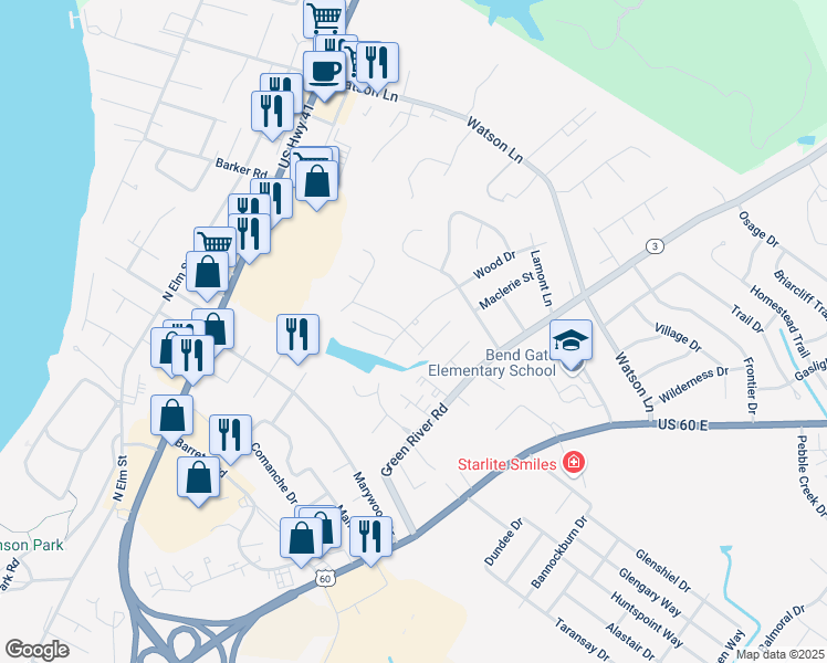map of restaurants, bars, coffee shops, grocery stores, and more near 2460 Wood Drive in Henderson