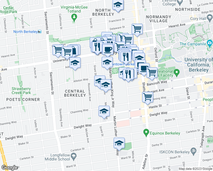 map of restaurants, bars, coffee shops, grocery stores, and more near 2231 McKinley Avenue in Berkeley