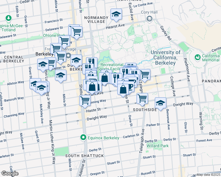 map of restaurants, bars, coffee shops, grocery stores, and more near 2314 Ellsworth Street in Berkeley