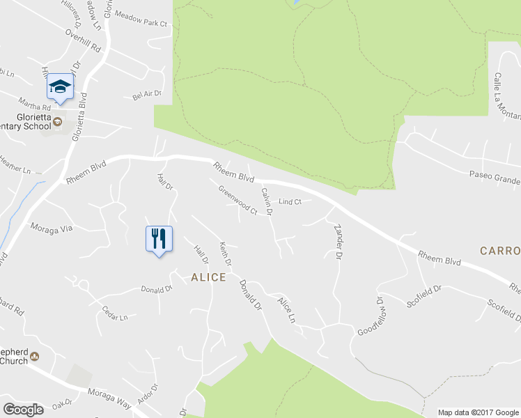 map of restaurants, bars, coffee shops, grocery stores, and more near 4 Greenwood Court in Orinda