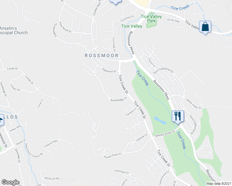 map of restaurants, bars, coffee shops, grocery stores, and more near 1184 Rockledge Lane in Walnut Creek