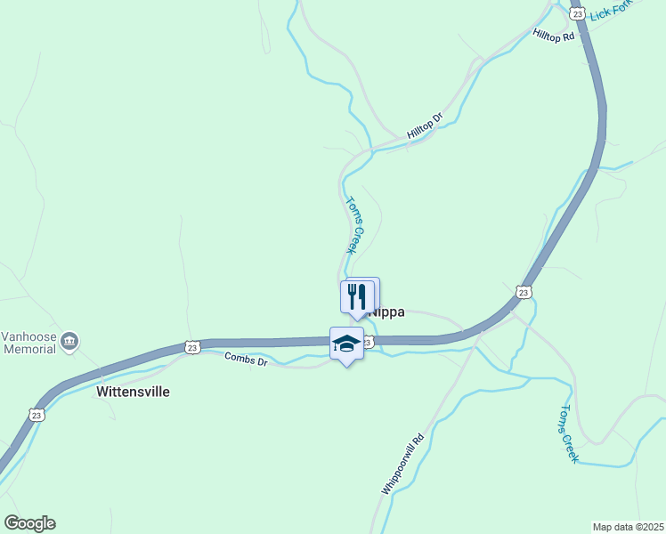 map of restaurants, bars, coffee shops, grocery stores, and more near 195 State Highway 1559 in Paintsville