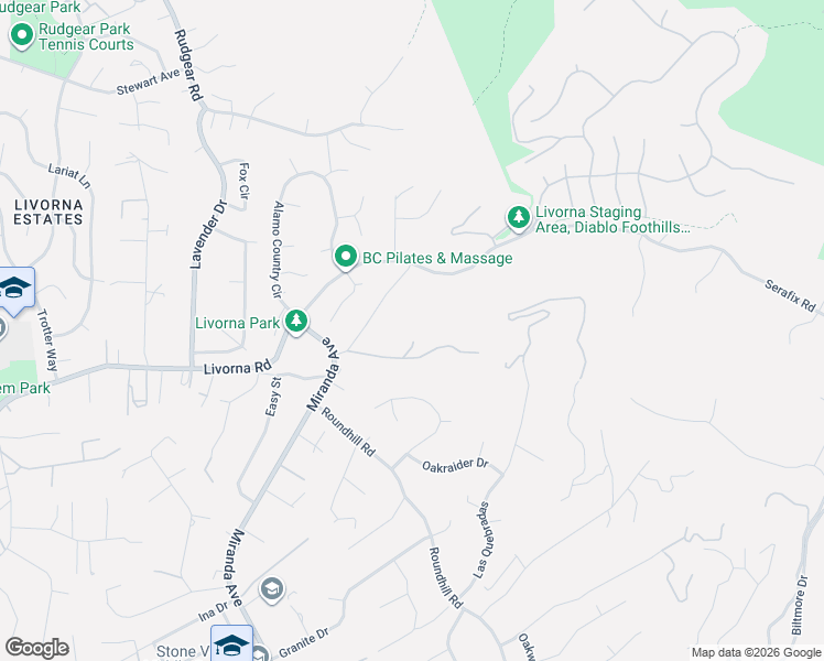 map of restaurants, bars, coffee shops, grocery stores, and more near 15 Camino Monte Sol in Alamo
