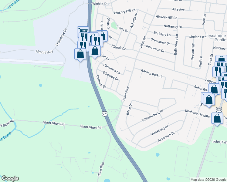 map of restaurants, bars, coffee shops, grocery stores, and more near 200 Corman Drive in Nicholasville