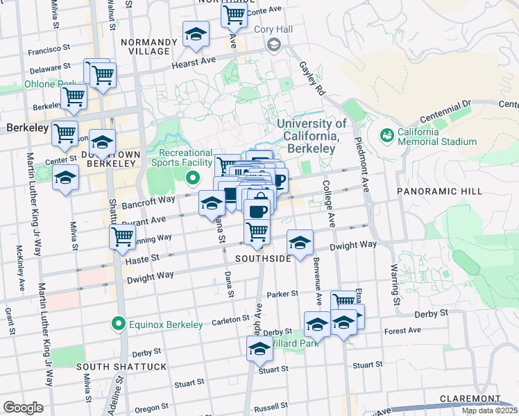 map of restaurants, bars, coffee shops, grocery stores, and more near 2366 Telegraph Avenue in Berkeley