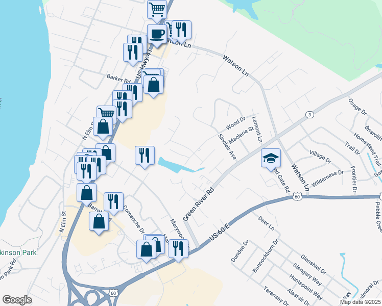 map of restaurants, bars, coffee shops, grocery stores, and more near 2389 Wood Drive in Henderson