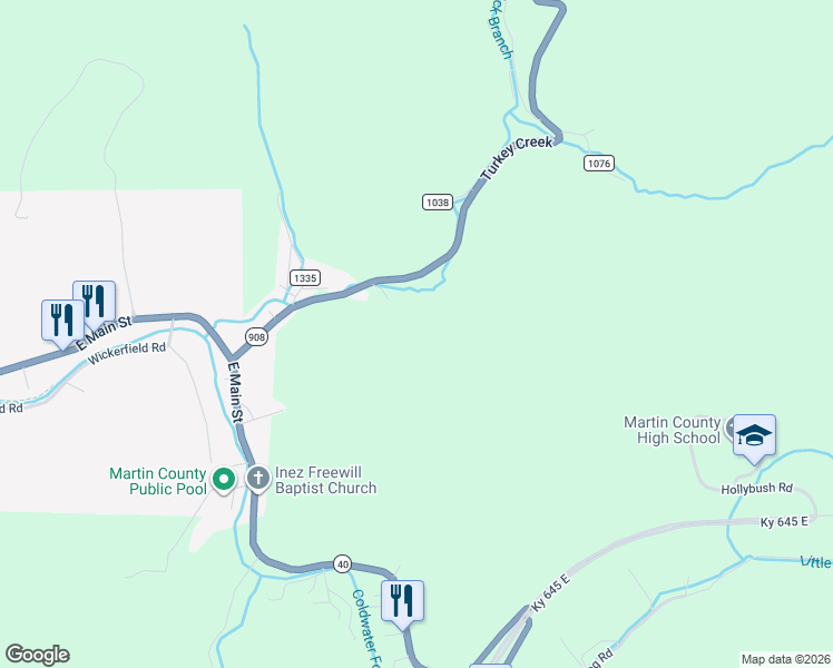 map of restaurants, bars, coffee shops, grocery stores, and more near 86 Republican Drive in Inez