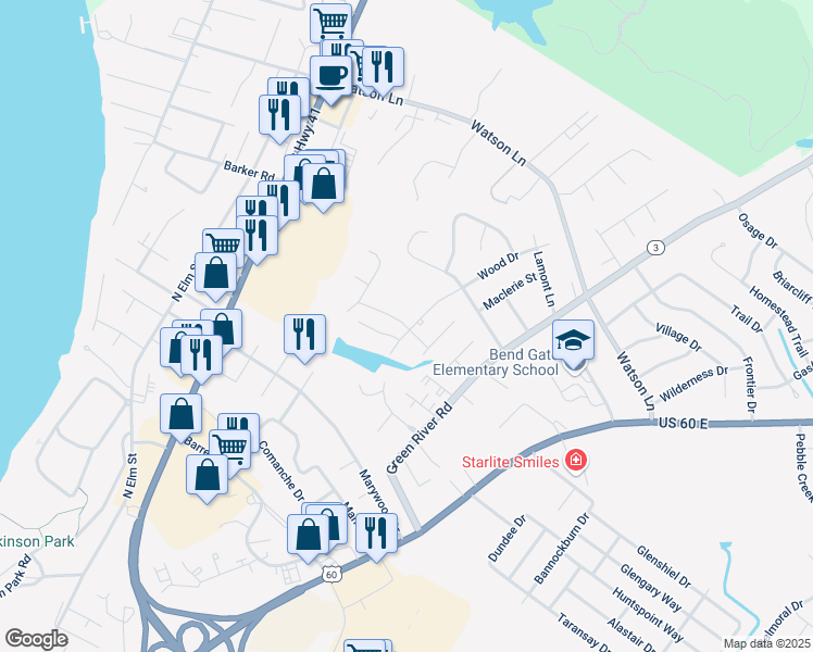 map of restaurants, bars, coffee shops, grocery stores, and more near 2460 Wood Drive in Henderson