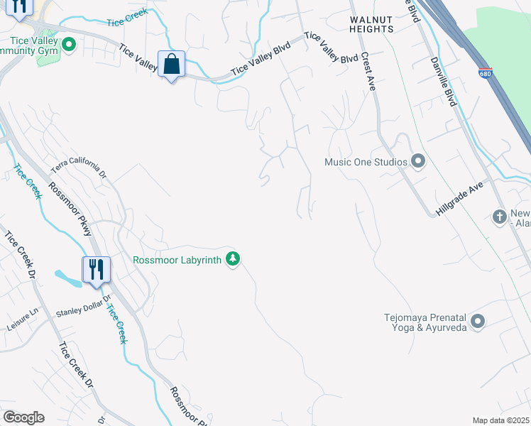 map of restaurants, bars, coffee shops, grocery stores, and more near 283 Castle Hill Ranch Road in Walnut Creek