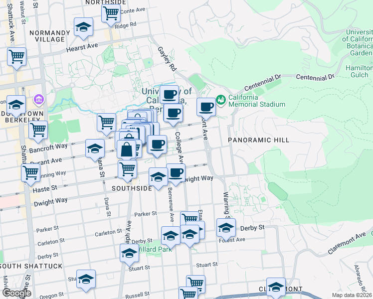 map of restaurants, bars, coffee shops, grocery stores, and more near 2709 Channing Way in Berkeley