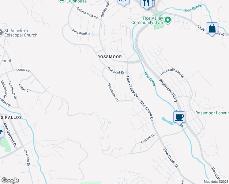map of restaurants, bars, coffee shops, grocery stores, and more near 1372 Rockledge Lane in Walnut Creek