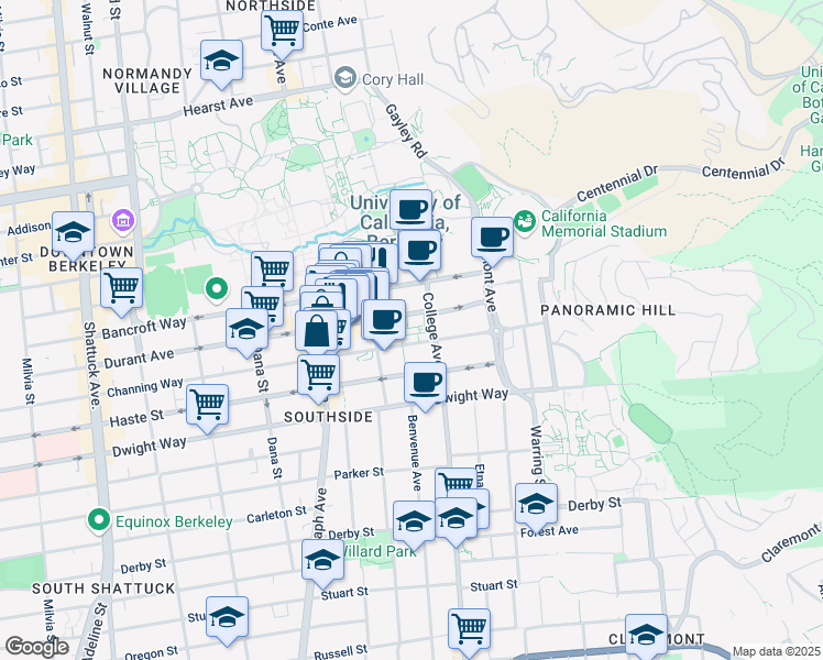 map of restaurants, bars, coffee shops, grocery stores, and more near 2690 Channing Way in Berkeley