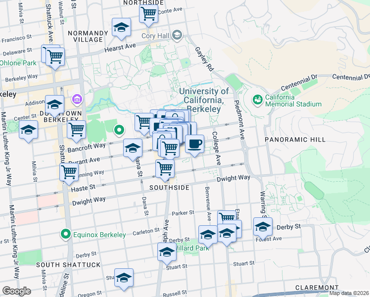 map of restaurants, bars, coffee shops, grocery stores, and more near 2535 Channing Way in Berkeley