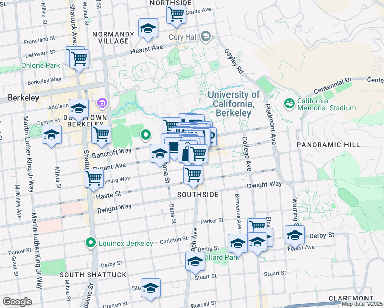 map of restaurants, bars, coffee shops, grocery stores, and more near 2500 Durant Ave in Berkeley