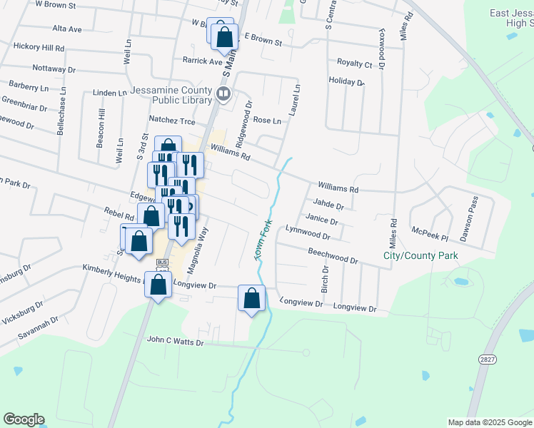 map of restaurants, bars, coffee shops, grocery stores, and more near 801 Beauford Place in Nicholasville