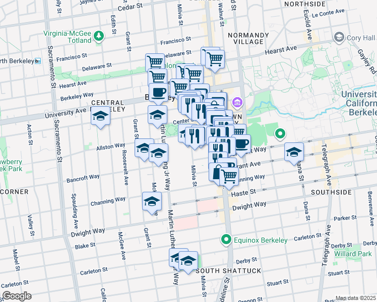 map of restaurants, bars, coffee shops, grocery stores, and more near 1980 Allston Way in Berkeley