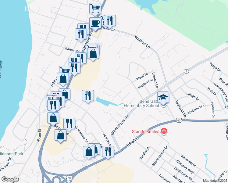 map of restaurants, bars, coffee shops, grocery stores, and more near 700-762 Lakeview Drive in Henderson